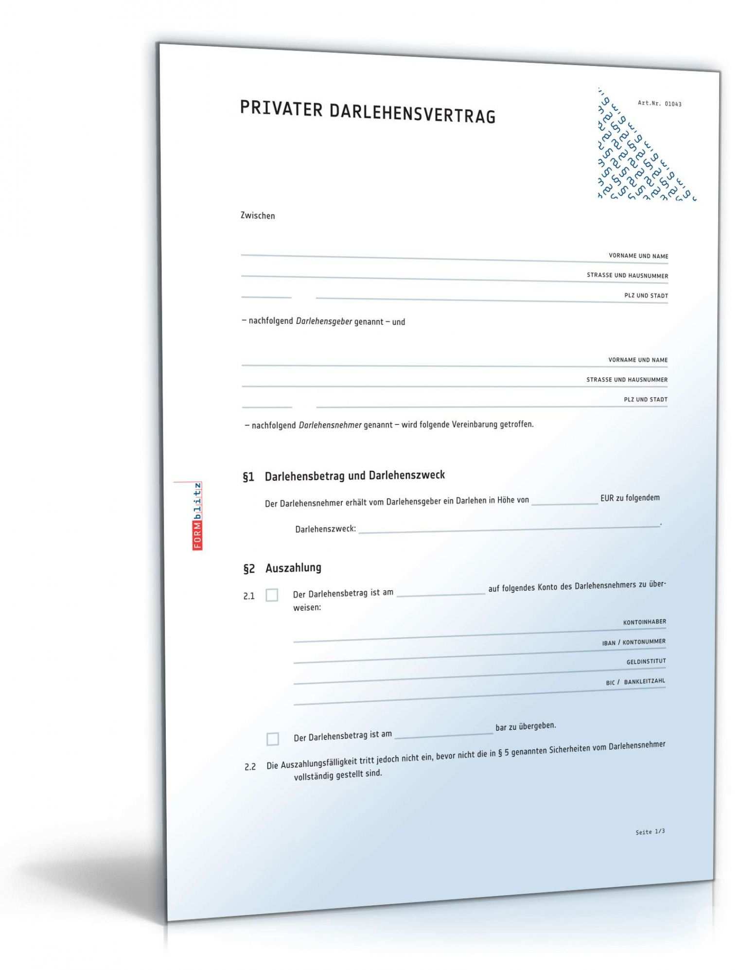 Vorlage Darlehensvertrag Privat Kostenlos