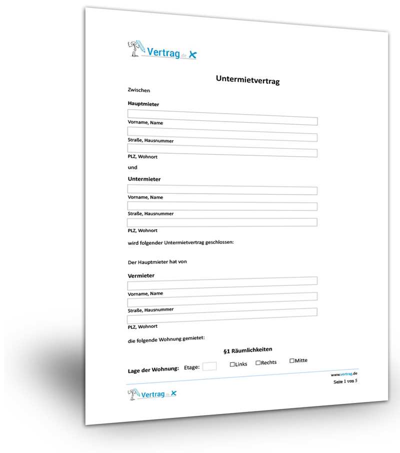 Vorlage Untermietvertrag Gewerbe