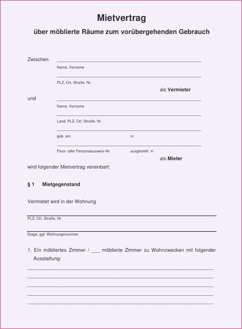 Vorlage Untermietvertrag Zimmer
